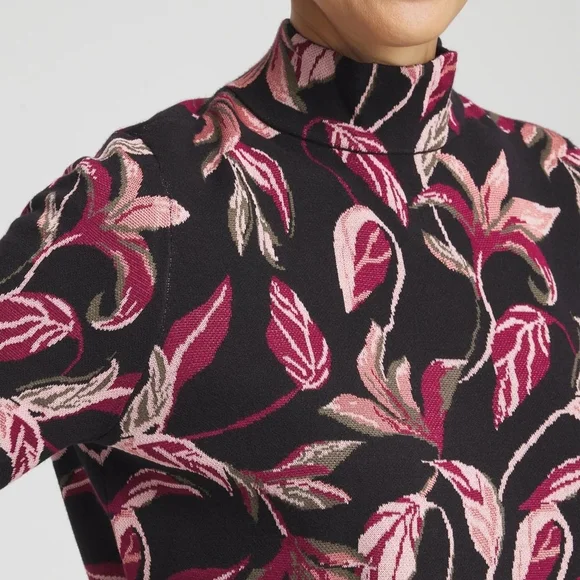 Chico's Black and Pink Floral Turtleneck Sweater NWT 0 - Picture 1 of 4